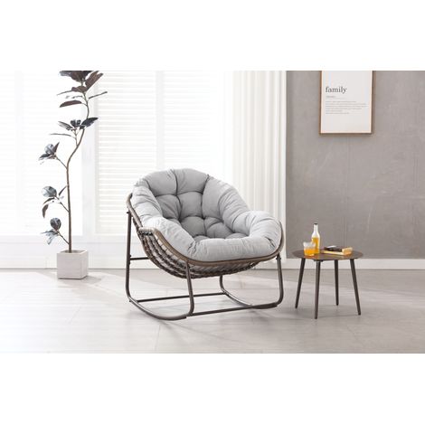 Fauteuil suspendu œuf extra large en rotin, Balancelle pour intérieur et extérieur – Coussin épais inclus – Idéal pour balcon, porche, jardin, cour arrière