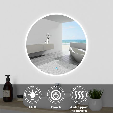 OCEAN Specchio da Bagno Antiappannamento con LED, Interruttore Tattile da Parete Dimmerabile,  Moderno Impermeabile IP44 (70x70 cm) (1/5)