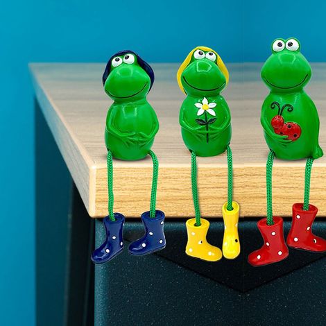 Juego de 3 figuritas de ranas de resina para decoración de exteriores: Figuritas decorativas de ranas para jardín, modelos en rojo, azul y amarillo. (1/5)