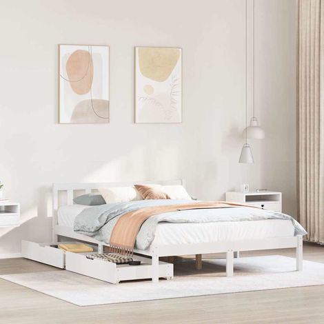 Bed Frame without Mattress White 140x200 cm Solid Wood Pine vidaXL (1/5)