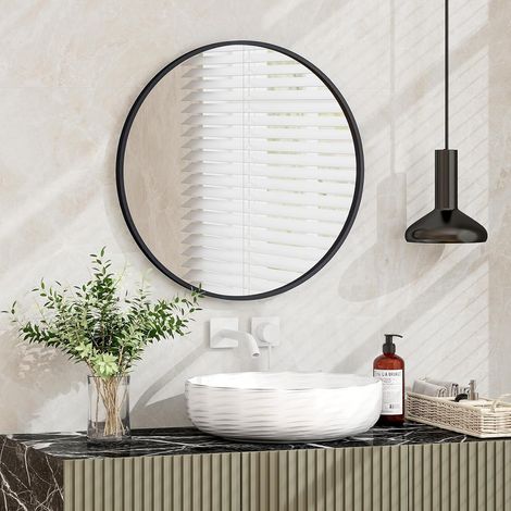 COSTWAY Espejo de Pared de 61 cm, Espejo Decorativo Montado en Pared con Marco de Metal Mate Cepillado Antioxidante para Decoración Minimalista del Hogar, para Tocador de Baño, de Entrada (1/5)