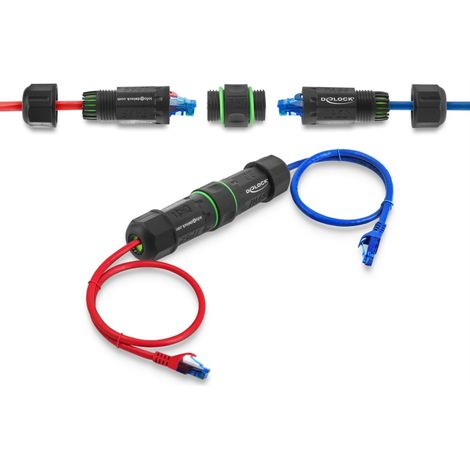 Delock Kabelverbinder RJ45 Buchse zu RJ45 Buchse Cat.6 mit M16 Gewinde IP68 staub- und wasserdicht