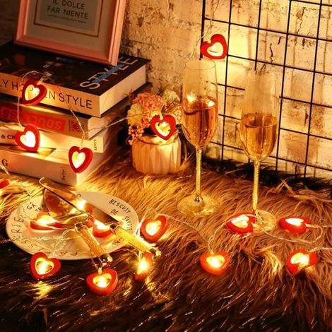 Guirlande lumineuse - - Coeur en bois - 20 LED - 3m - Décoration Saint Valentin (1/4)