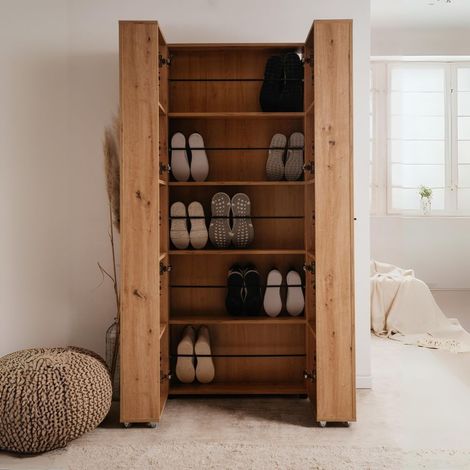 Mueble zapatero 2 puertas con compartimentos color roble 74x181H cm - Magika (1/5)