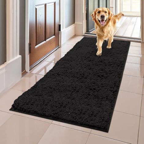 Paillasson et tapis pour animaux de compagnie en microfibre très absorbant, antidérapant, épais, lavable, en chenille douce, pour intérieur et extérieur, 60 x 90 cm - noir (1/5)