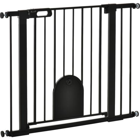 Laisse-passer réglable pour chien avec petite porte et fermeture automatique, 75-103x76 cm, couleur noire.