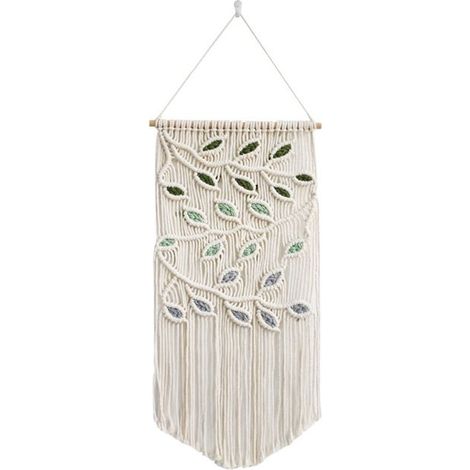 Makramee-Blätter-Wandbehang, grünes Blatt-Makramee-Wandbehang, Boho-Wanddeko, Wandteppich aus Garn, hergestellt in