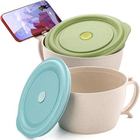 Paquete de 2 tazones para ramen con tapa de 1,18 litros (40 oz)，Fabricados con paja de trigo ecológica，Aptos para microondas (1/5)