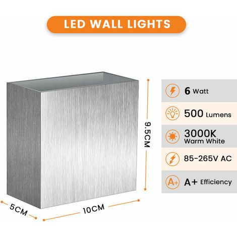 Lot De 2 Applique Murale Led 6W 3000K 500LM Pour Interieur Exterieur Salon Chambre Salle De Bain (1/5)