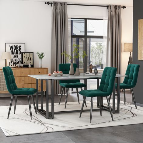 chaise salle a manger velours vert lot 4 metal ergonomique OKMYHOME (1/5)