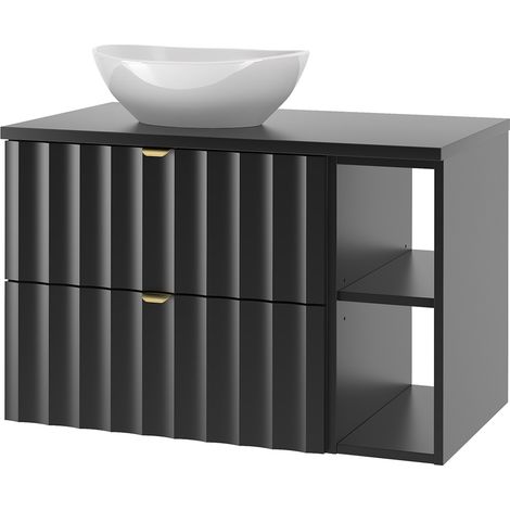 Waschbeckenunterschrank 80 cm breit inkl. Waschbecken in schwarz matt AVOLA-140 (1/5)