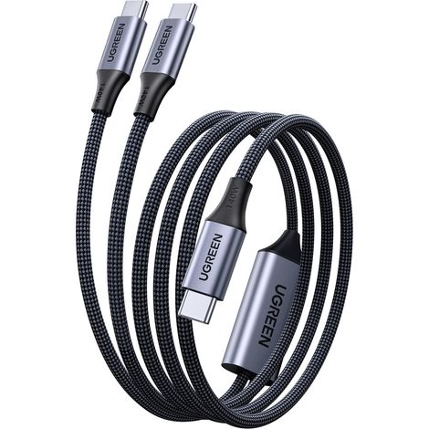 2-in-1-Kabel für schnelles Laden und USB-C-Übertragung – 2x USB-C PD 140W 2m – Schwarz (1/5)