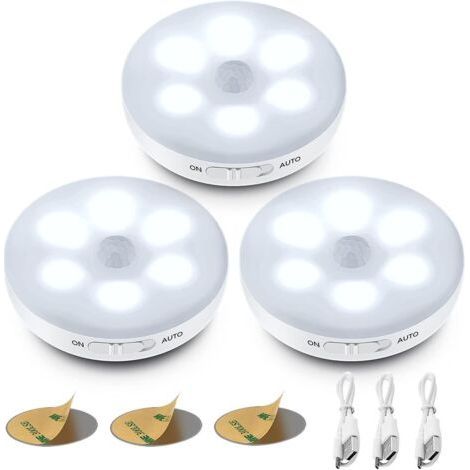 FENOPLASTICAVeilleuse LED Automatique,Lampe A Detecteur de Mouvement Interieur,Lampes LED Sans Fil,3 Modes (Auto/On/Off) ,LED Lampe de Placard, Rechargeable Lampe USB pour Vitrines, Cuisine, Coiffeuse (1/5)