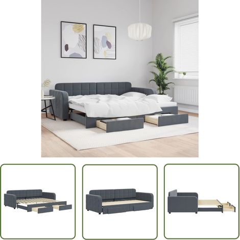 vidaXL Tagesbett Ausziehbar mit Schubladen Dunkelgrau 90x200 cm Samt (1/5)