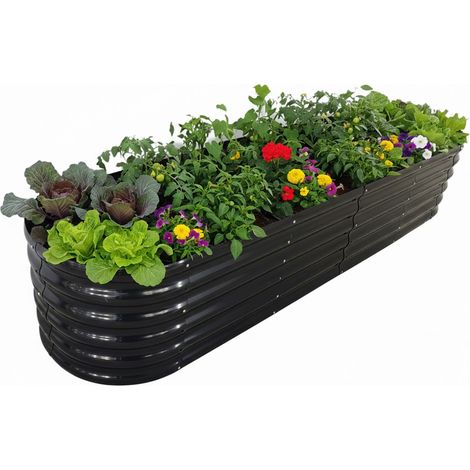 Relaxdays raised bed, metal, XXL, flowers, plants & veg, H x W x D: 45 x 240 x 60 cm, half-round, anthracite