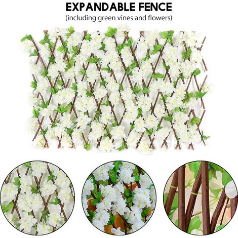 Clôture extensible en bois avec feuilles artificielles décoratives, panneau rétractable pour haie et jardin, treillis écran fleuri
