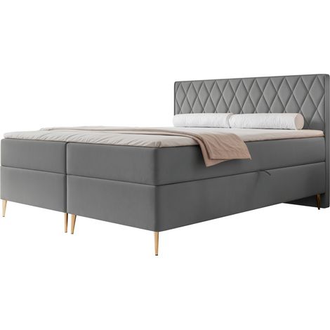 Selsey Caresso - Boxspringbett 160x200, Bonellmatratze, Topper, Velours, blau-grau (1/4)