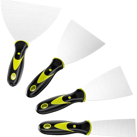 4 Pièces Couteau à Enduire, spatule peinture en Acier Inoxydable, Couteaux à Spackle avec Manche en Plastique, Spatule Enduit avec Trou de Suspension, pour Masticage, Enlever Papier Peint (1/5)