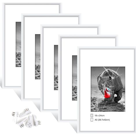 Fotorahmen A3 Plexiglas Portrait Haken Set Wei&xDF A3 29,7x42 cm 5x (1/5)