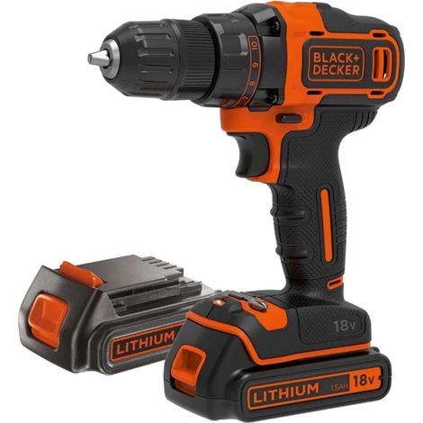 BLACK+DECKER - Trapano avvitatore a batteria da 18 V, 2 batterie Li-Ion da 1,5 Ah, caricabatterie BDCDD186KB-QW