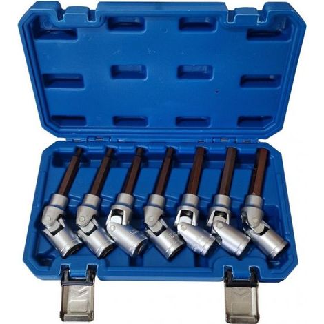 Set 7 chiavi snodate a bussola esagonali attacco 1/2" con snodo H5 6 7 8 9 10 12