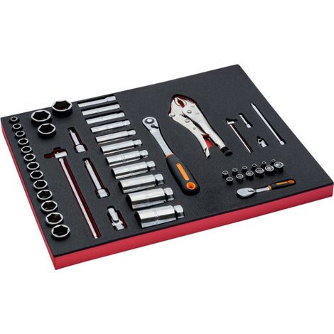 Bahco Fit&Go 3/3 Schaumstoffeinlage Satz Steckschlüssel-Einsätze und Umschaltknarre mit rundem Kopf - 50-tlg.