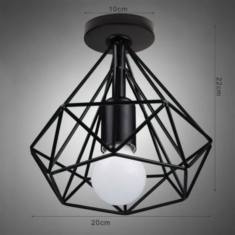 Plafonnier Industrielle en Cage Diamant Lustre Suspension en Métal Vintage pour Entrée Porche Couloir (1/4)