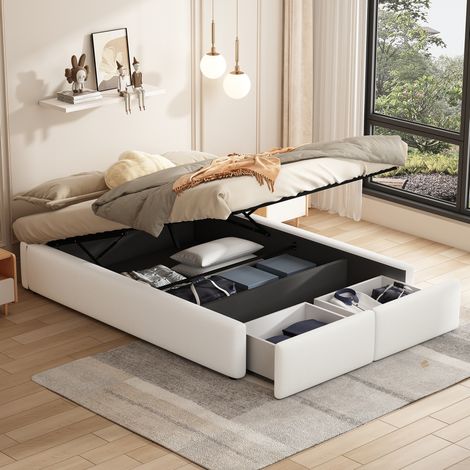 Cama matrimonio con almacenaje tapizada 140x200 OKMYHOME (1/5)