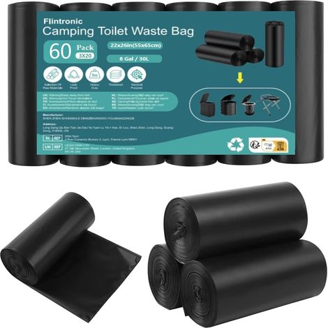 Trash Bags, 60/120/180/240 Pieces Toilet Bags, 30L Waterproof and Portable Camping Toilet Bags, for Camping, Travel, Hiking, Kitchen, Home (1/5)