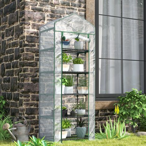 Serre de jardin avec porte enroulable, 5 niveaux, acier, 69 x 49 x 193 cm, blanche DESVIAE (1/5)