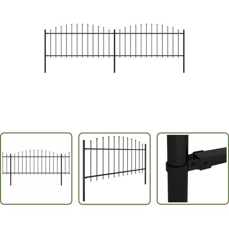 vidaXL Gartenzaun mit Speerspitzen - Gartenzaun mit Speerspitzen Stahl (0,5 - 0,75) x 3,4 m Schwarz (1/5)
