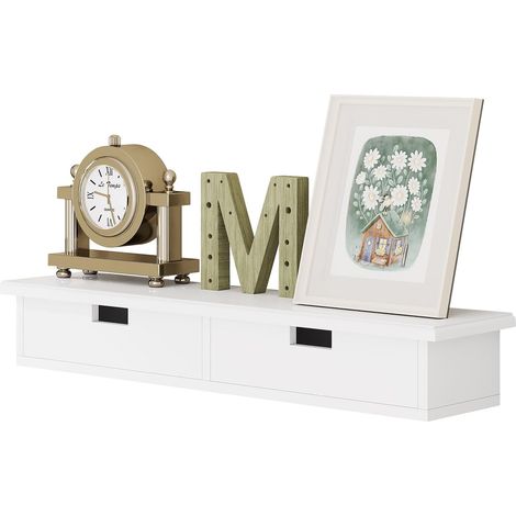 WOLTU Estante de Pared con 2 Cajones Pequeñas Mesita de Noche Colgante para Dormitorio Estante Flotante para Cocina Salón y Pasillo Blanco 64x15x10 cm