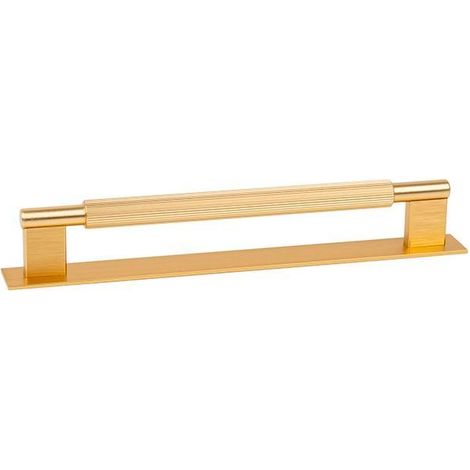 tirador aluminio modelo arpa plate con placa acabados disponibles efecto inox, negro cepillado y laton cepillado acabado laton cepillad dist. agujero dist. 192mm.