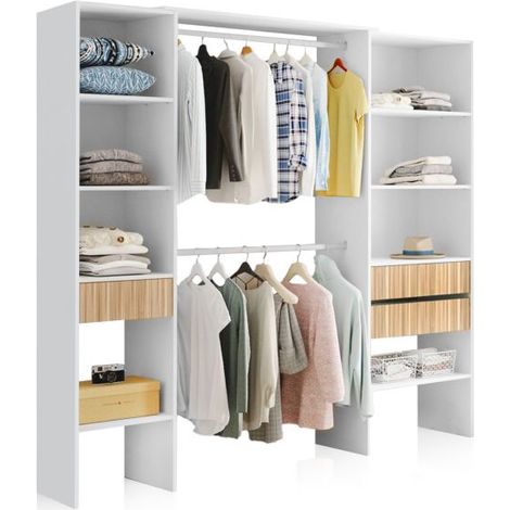 Armario vestidor abierto y amplio espacio de almacenaje 190x187 cm Nitza Blanco Artik (Blanco Mate) - Natur (ancho) x 187cm (alto) (1/5)