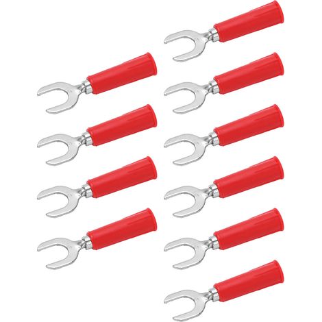 Connectique électrique 10 pièces fiche banane fourche 4mm, douille 8mm, connecteur laiton PVC rouge, prise en U pour câblage. (1/5)