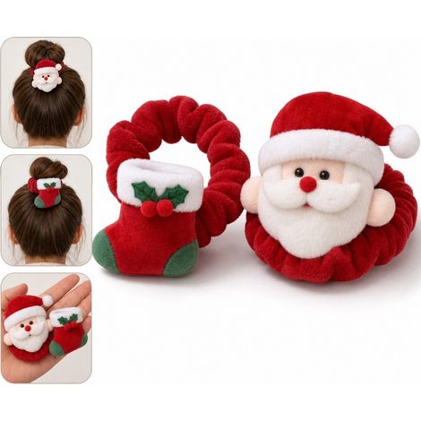 2 Pièces Lot de 2 Serre-têtes de Noël Rouge en Velours, Dimensions 10×6×3 cm, Modèle Père Noël et Chaussette pour Décoration de Coiffure (1/5)