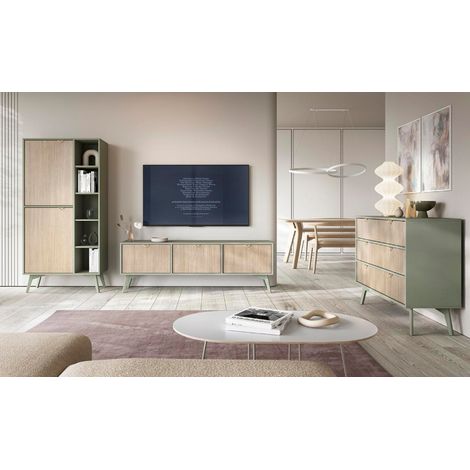 Ensemble meuble TV FOREST couleur Chevrons Scandi / Eucalyptus (1/5)