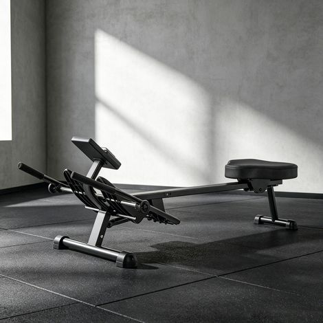 Rameur hydraulique à 12 niveaux avec écran LCD, pour l'entraînement cardio à domicile, charge max. 130 kg, noir (1/5)