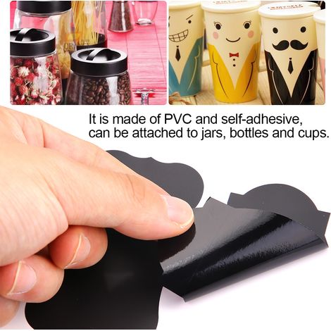 Lot de 88 étiquettes ardoise noir autocollantes pour bocaux cuisine, pot étiquettes tableau craie avec stylo, déco DIY (1/3)