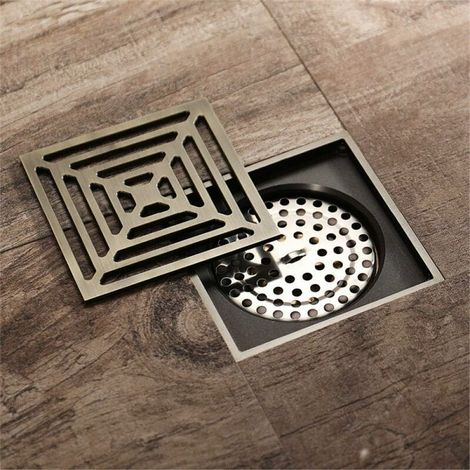 Square mesh floor drain for showers – bronze green – insect-proof, odor-proof and anti-glare