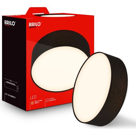 Briloner Plafonnier LED abat-jour en tissu Ø30x10,5 cm rond 16W 1800lm 3 000K blanc chaud noir - Lustre salon chambre cuisine couloir (1/5)