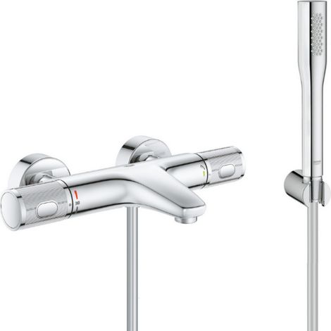 Grohe Set bain/douche Mitigeur thermostatique Precision Feel + Douchette stick 1 jet Euphoria Cosmopolitan, Chrome (34788000-Euphoria)