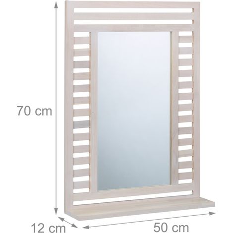 Specchio da parete con superficie di appoggio decorativa 80 x 60 cm in legno di noce 130016609