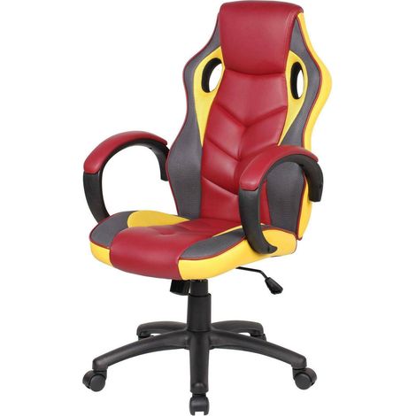 Dmora - Silla gaming Darlanc, Sillón gaming adulto, Silla de escritorio, 66x61h104/114 cm, Rojo and Amarillo (1/3)
