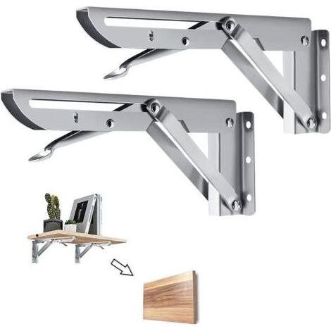 Équerre Pliante 450mm, 2 Pièces Étagère Pliante en Acier Inoxydable Support Console Pliable Equerre pour Etagere Murale, Cadre de Support D'étagère de Garage Charge Max 90kg (1/5)