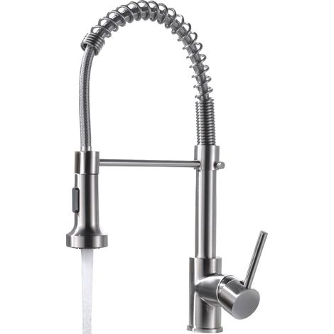 Saniverre – Robinet mitigeur cuisine 41 cm – Douchette flexible 2 jets – Chrome brossé – Bec rotatif 360° – Installation mono trou (1/6)