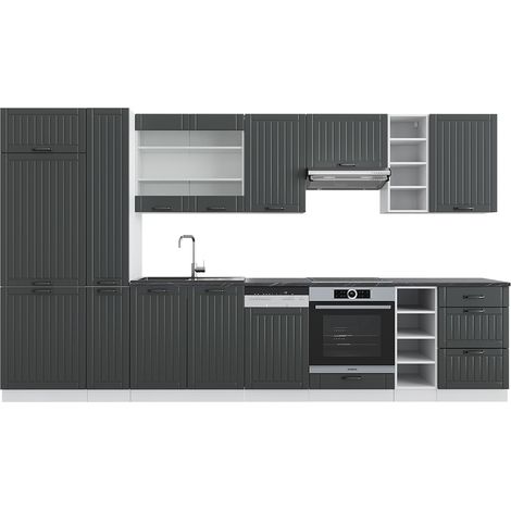 Küchenzeile Fame-Line, Anthrazit Landhaus/Weiß, 355 cm mit Hochschrank, ohne Arbeitsplatte, Vicco (1/5)
