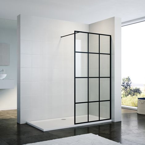 ELEGANT 900mm Walk in Shower Door Wet Room Reversible Shower Screen Panel 8mm Safety Glass Matte Black Walkin Shower Enclosure Cubicle with 1400x900mm Shower Tray (1/5)