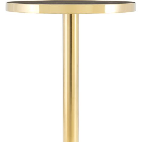 Mesa auxiliar redonda moderna con efecto mármol gris y estructura de acero inoxidable dorado HOMVRA (1/5)