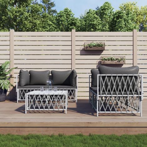 Salon de jardin avec coussins 5 pcs,Mobilier de terrasse,Table et Chaise pour Relax blanc acier -YZ987706 (1/5)